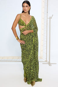 Green Leopard Print Saree RTS