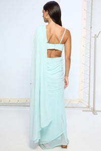 Ice Blue Movable Brooch Saree