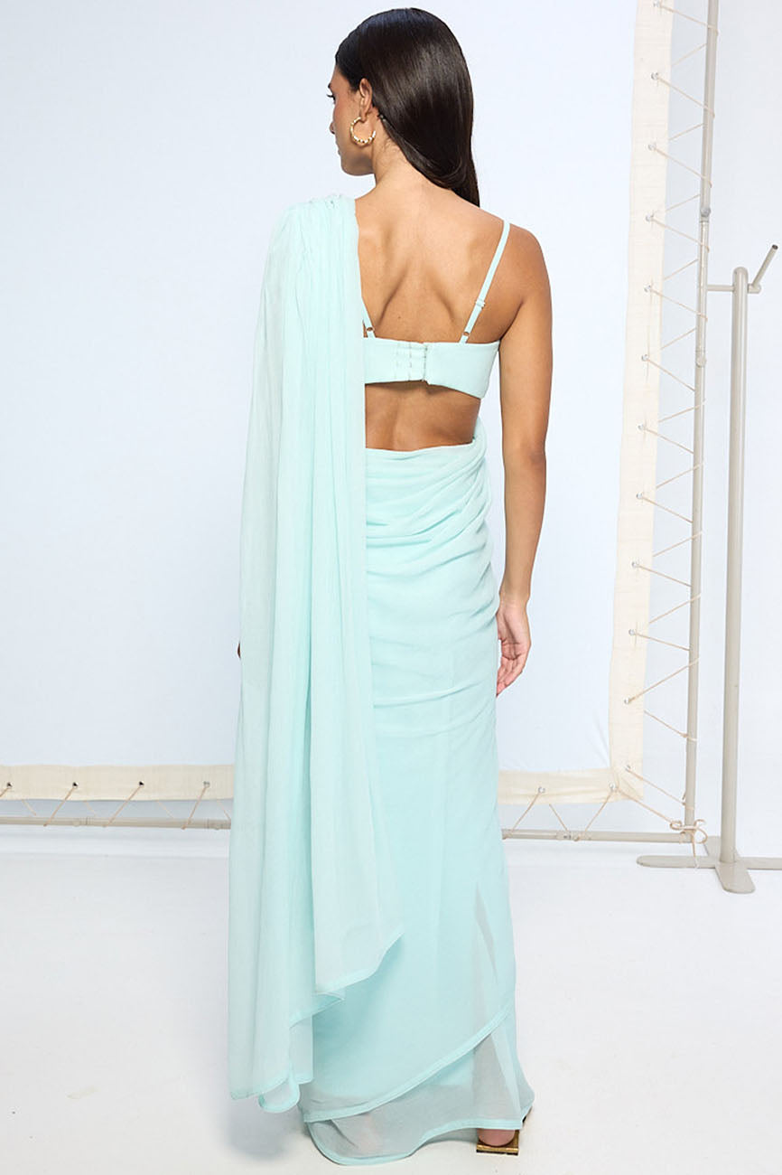 Ice Blue Movable Brooch Saree