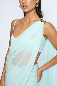Ice Blue Movable Brooch Saree