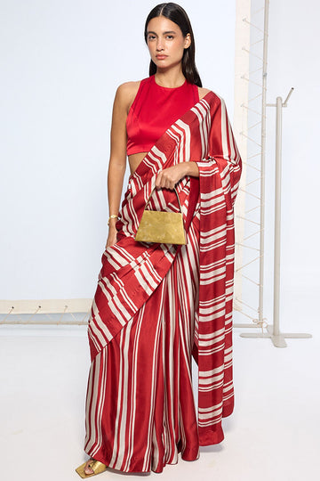 Red Silk Striped Saree