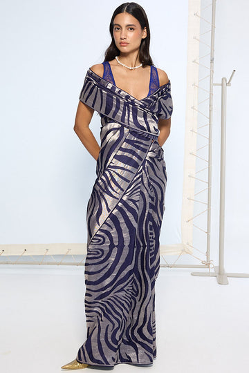 Handwoven Dark Blue Silk Saree