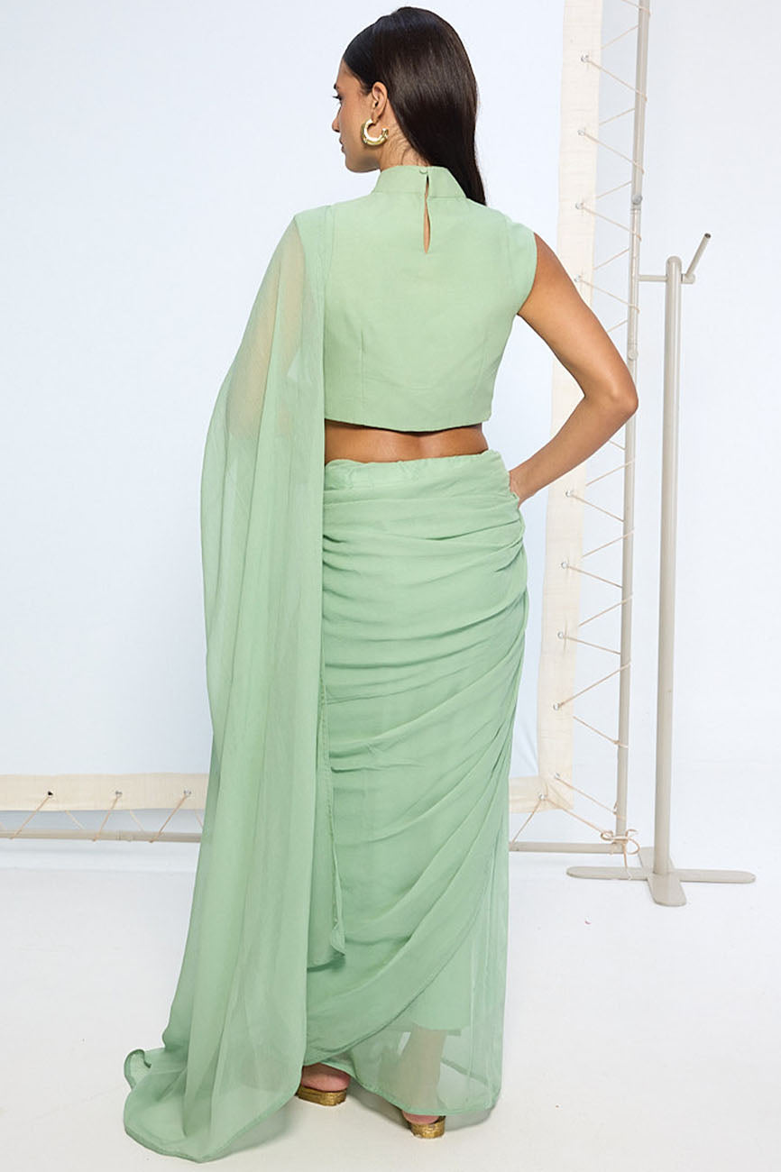 Pale Green Brooch Saree