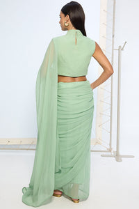 Pale Green Brooch Saree