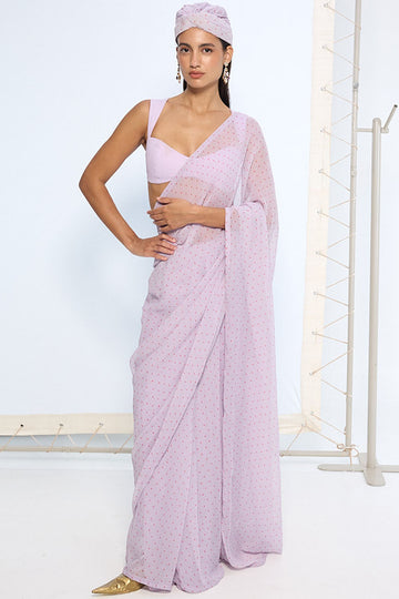 Lavender Polka Dotted Saree