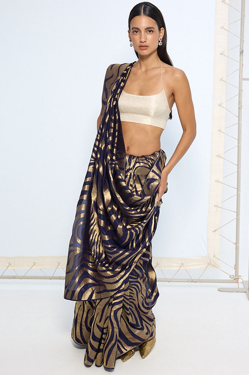 Handwoven Blue & Gold Silk Saree