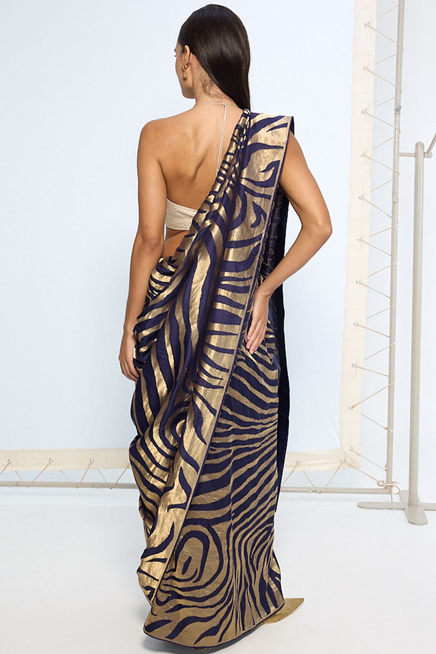 Handwoven Blue & Gold Silk Saree