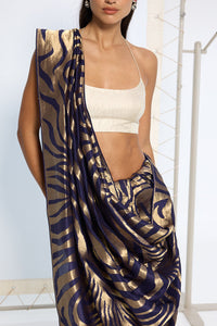 Handwoven Blue & Gold Silk Saree