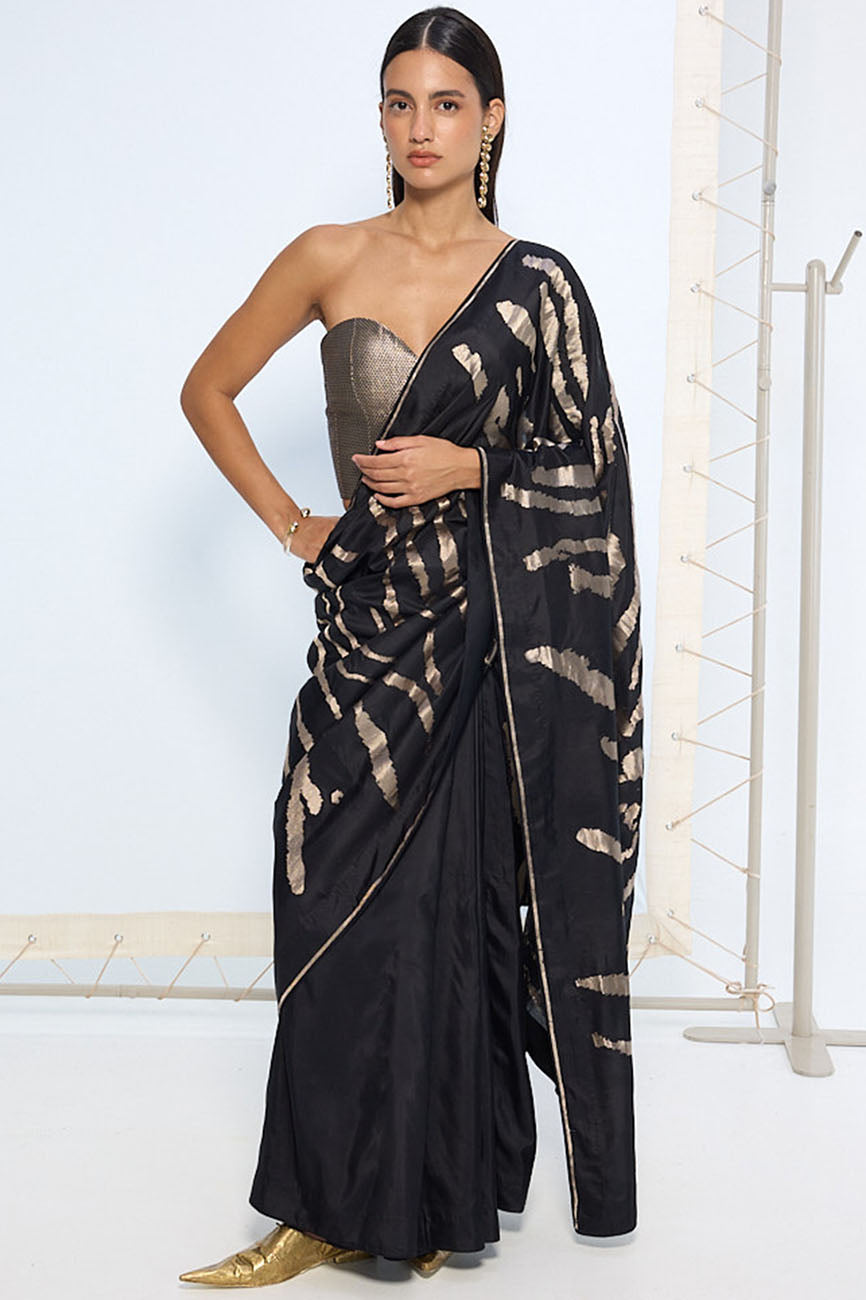 Handwoven Noir & Silver Silk Saree
