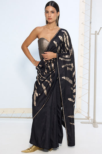 Handwoven Noir & Silver Silk Saree