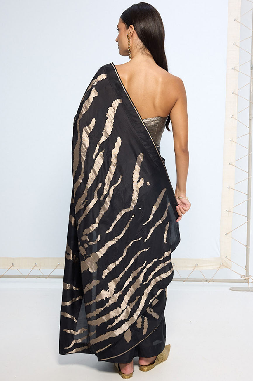 Handwoven Noir & Silver Silk Saree