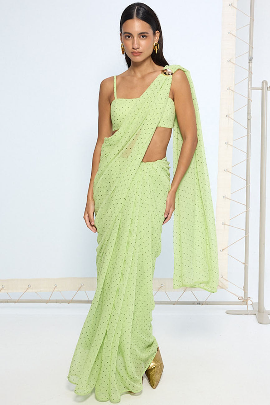 Mint Green Polka Dotted Saree