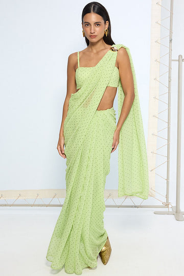 Mint Green Polka Dotted Saree