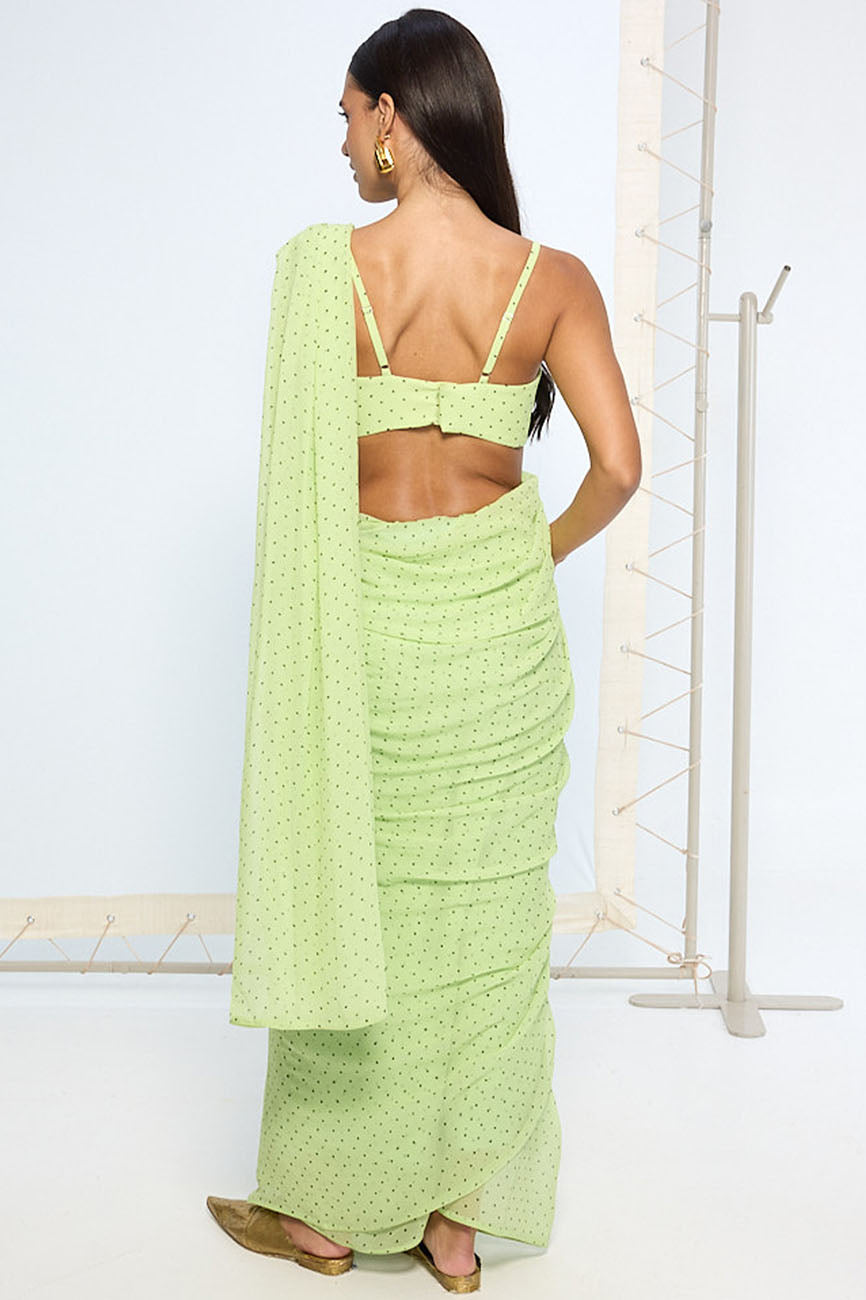 Mint Green Polka Dotted Saree