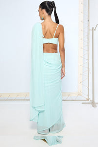 Ice Blue Movable Brooch Saree