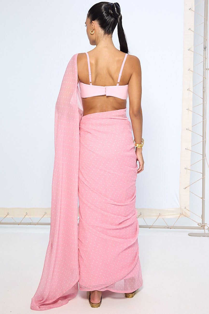 Strawberry Pink Polka Dotted Saree