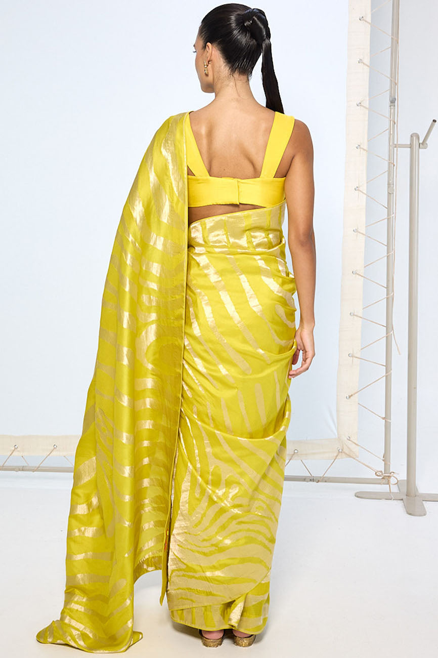 Handwoven Citrine Yellow Silk Saree