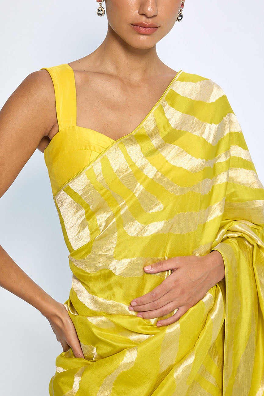 Handwoven Citrine Yellow Silk Saree