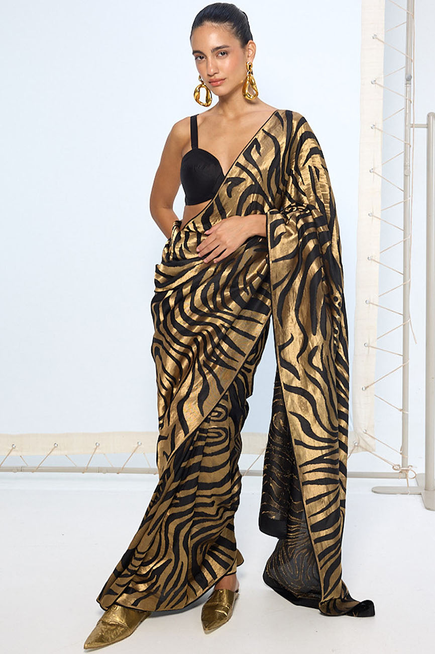 Handwoven Black & Gold Silk Saree