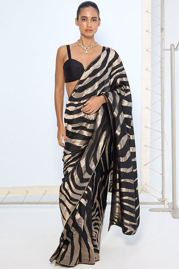 Handwoven Black & Silver Silk Saree