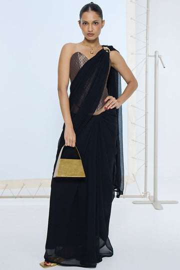 Midnight Black Movable Brooch Saree