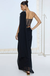 Midnight Black Movable Brooch Saree