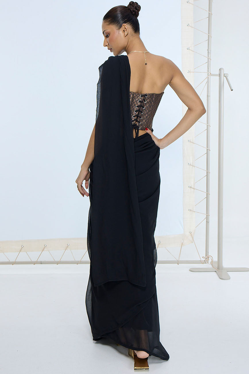 Midnight Black Movable Brooch Saree