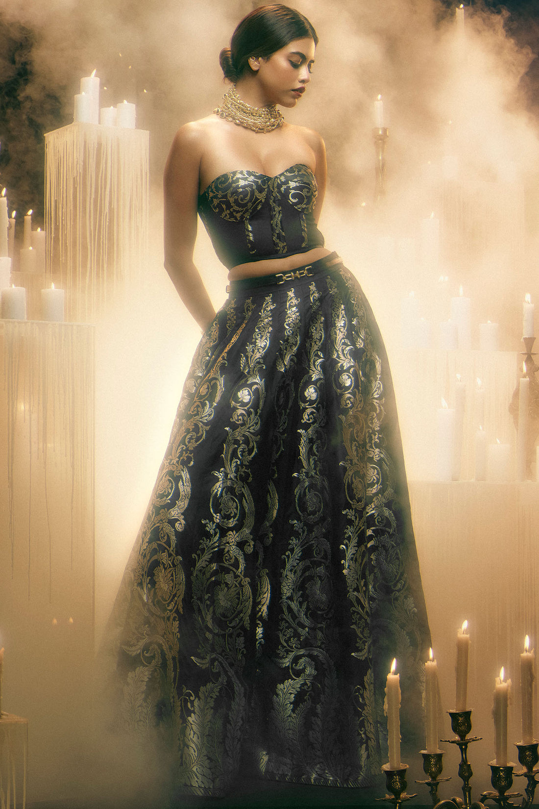 Forget Me Not Lehenga Black