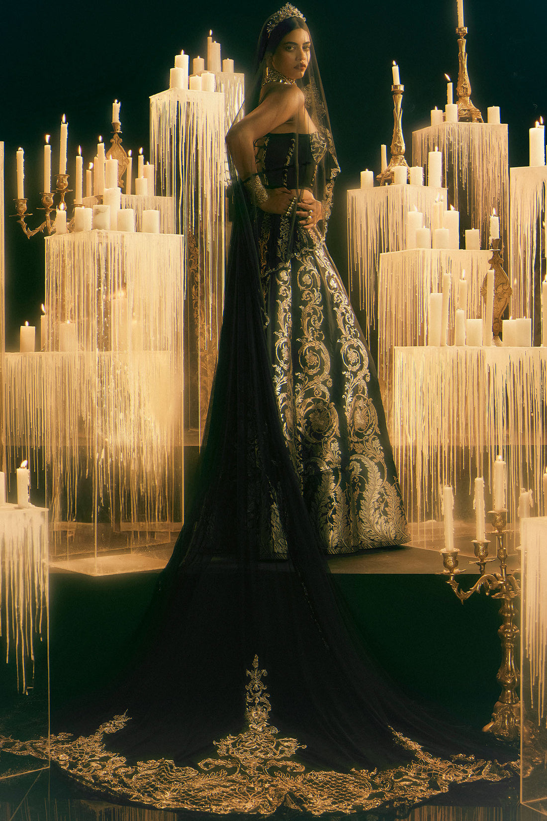 Forget Me Not Lehenga Black