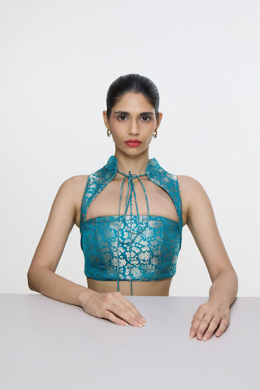 Handwoven Coral Blue Blouse