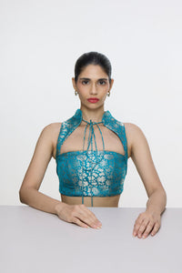 Handwoven Coral Blue Blouse