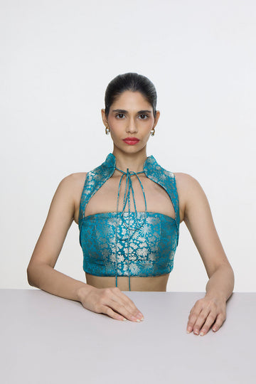 Handwoven Coral Blue Blouse