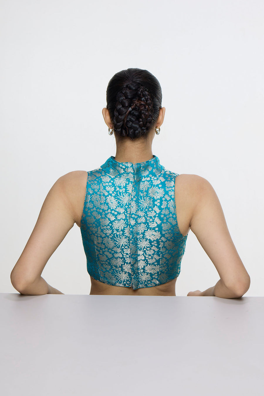 Handwoven Coral Blue Blouse