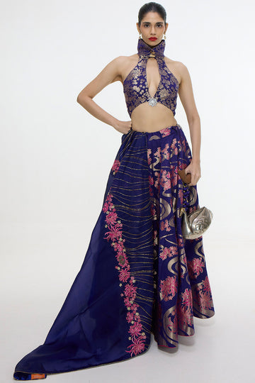 Handwoven Aubergine Cutwork Lehenga Set