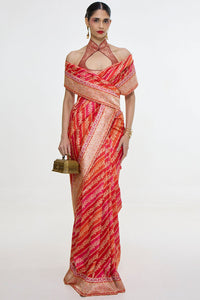 Handwoven Carmine Red Mashroo Silk Saree