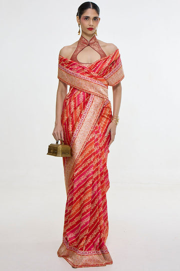 Handwoven Carmine Red Mashroo Silk Saree