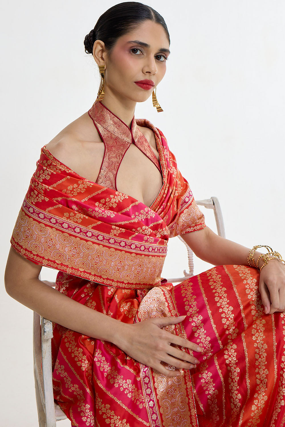 Handwoven Carmine Red Mashroo Silk Saree