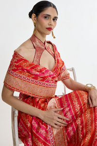 Handwoven Carmine Red Mashroo Silk Saree