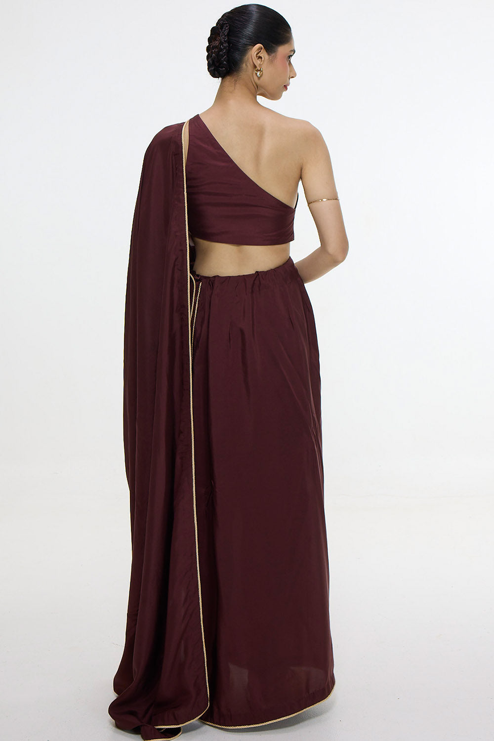 Pre Draped Handwoven Chestnut Mashroo Silk Saree