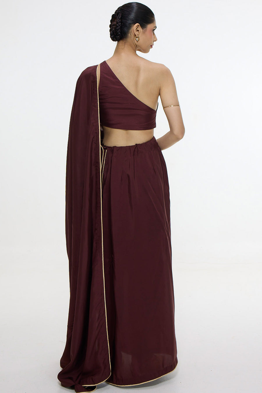 Pre Draped Handwoven Chestnut Mashroo Silk Saree