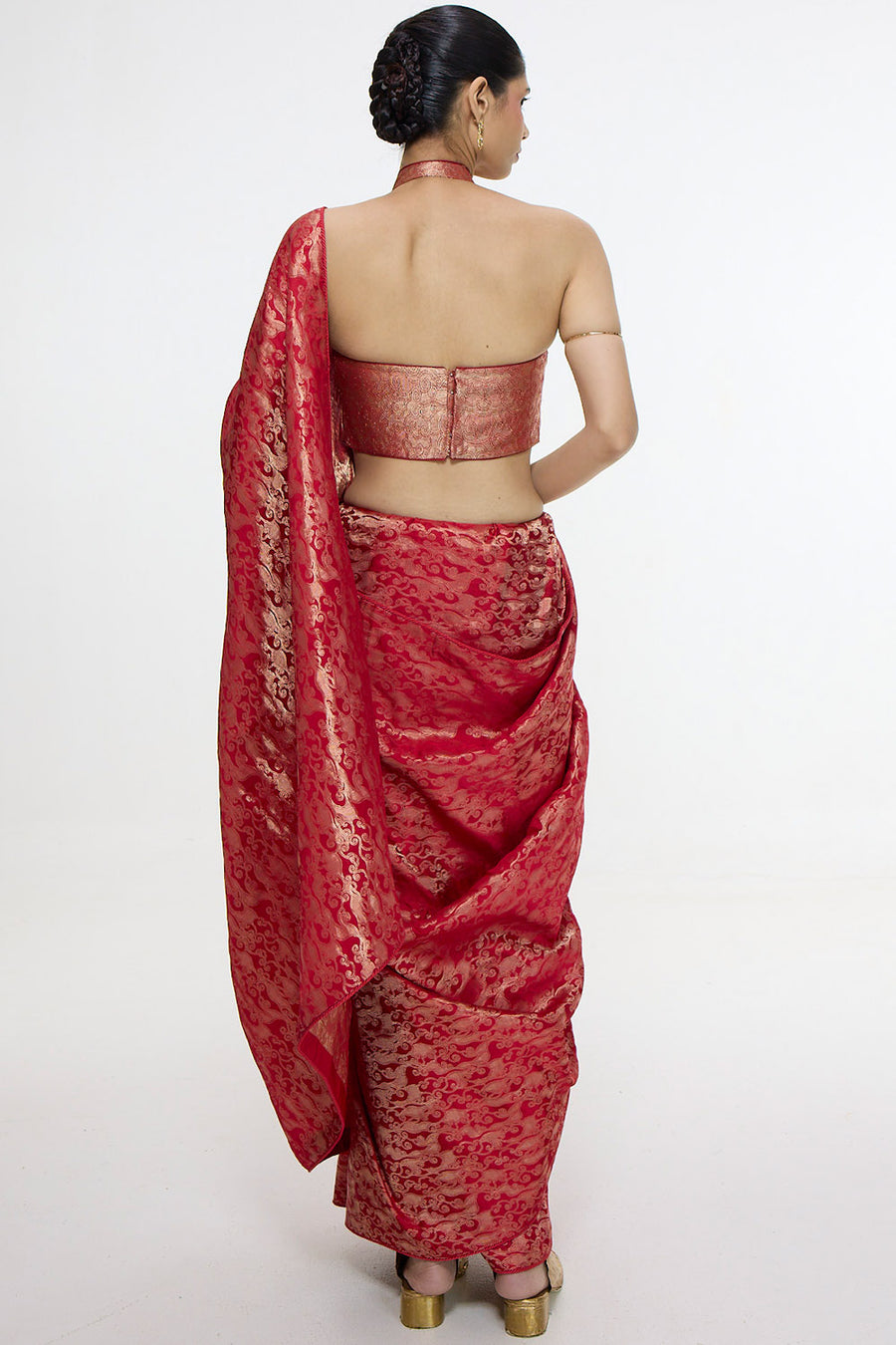 Handwoven Crimson Red Silk Tissue Saree