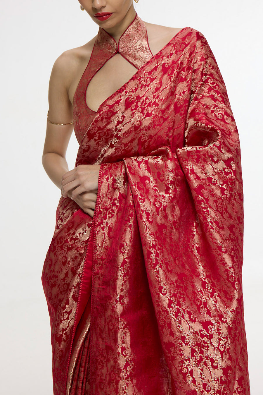 Handwoven Crimson Red Silk Tissue Saree