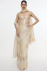 Handwoven Ecru Mashroo Silk Saree