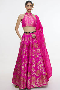 Handwoven Fuchsia Cutwork Lehenga Set