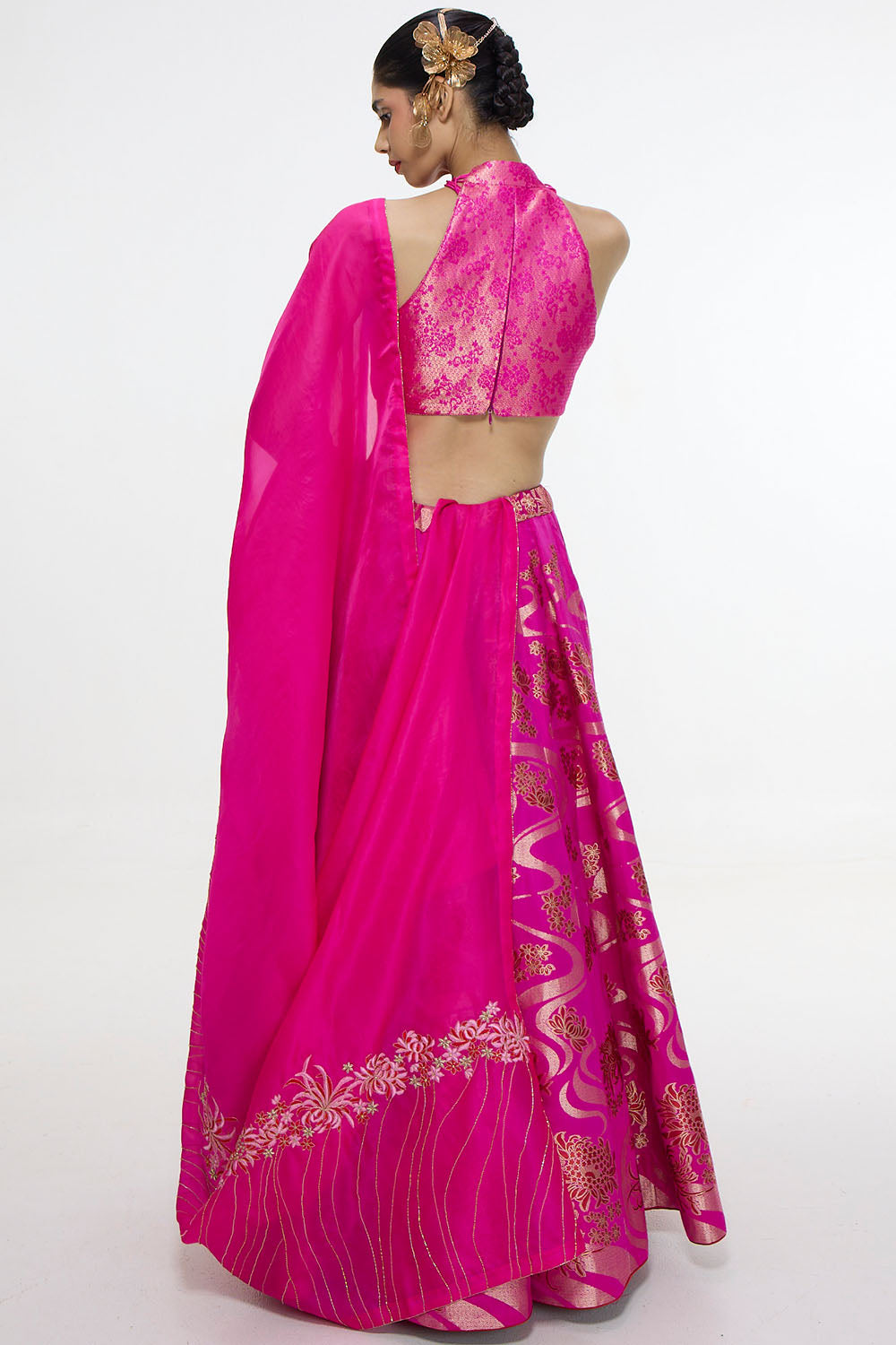 Handwoven Fuchsia Cutwork Lehenga Set