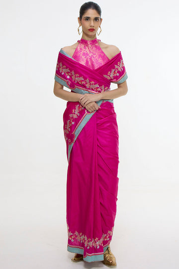 Handwoven Fuschia Pink Mashroo Silk Saree