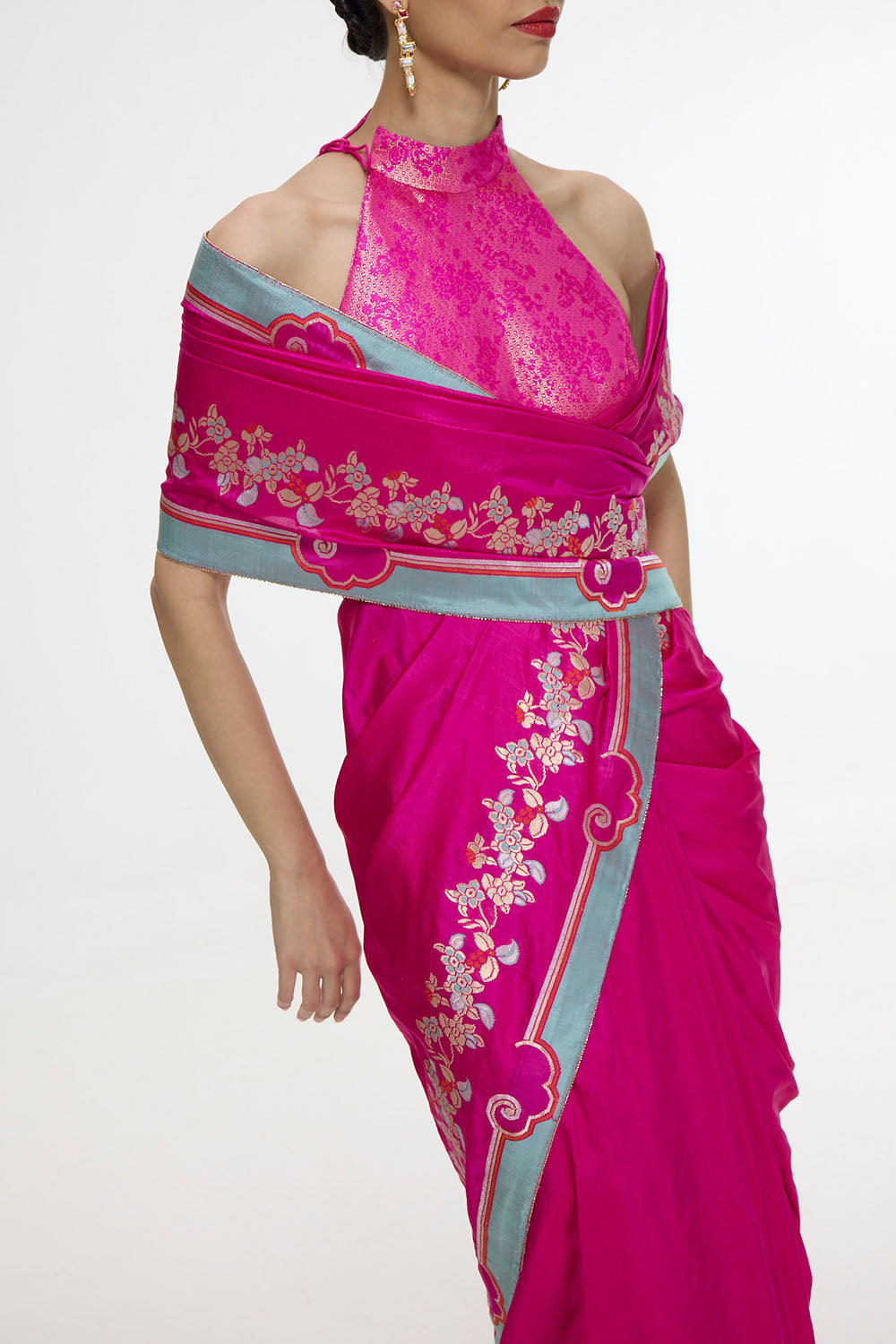 Handwoven Fuschia Pink Mashroo Silk Saree