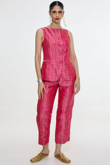 Handwoven Fuchsia Waistcoat Set