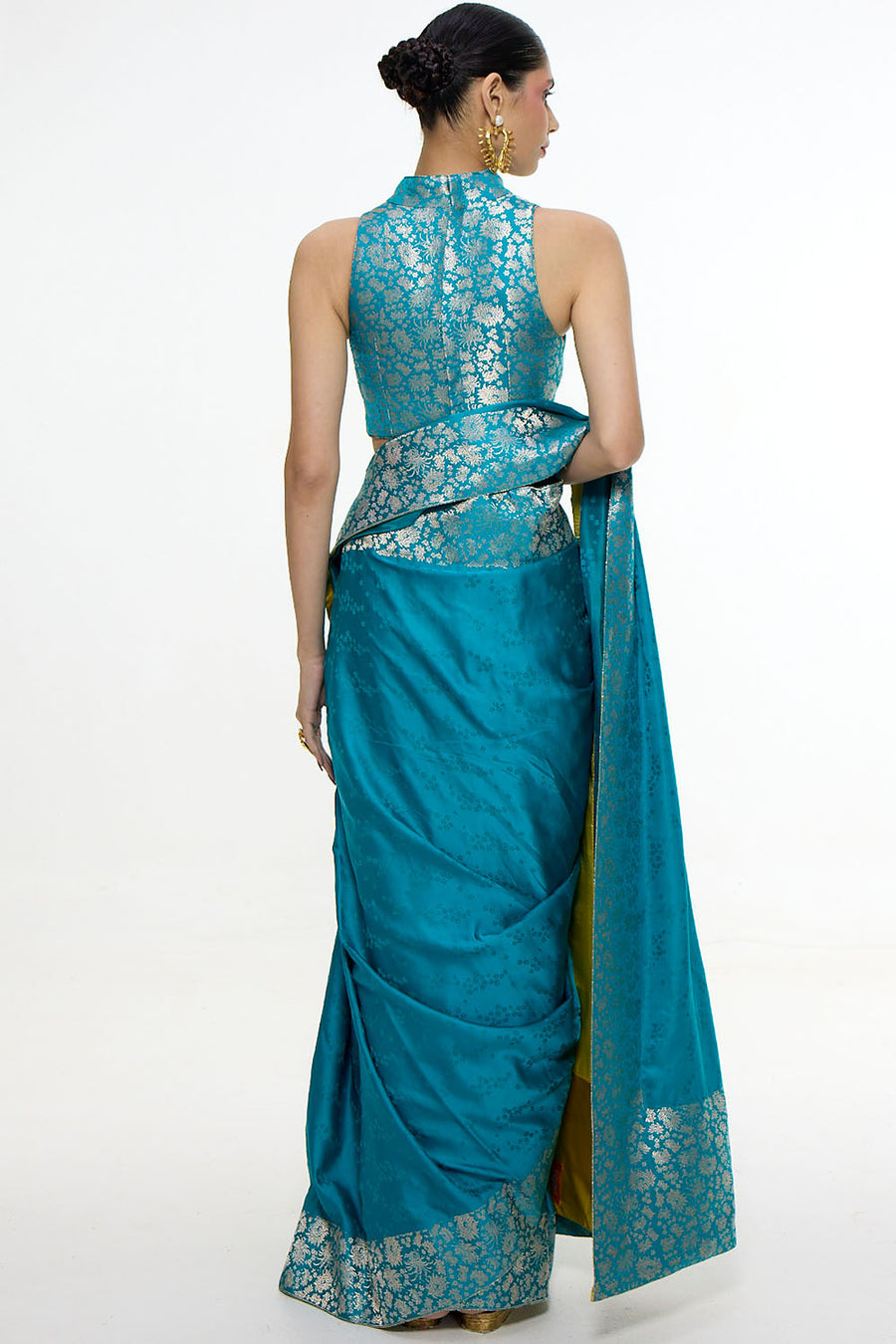 Handwoven Coral Blue Saree