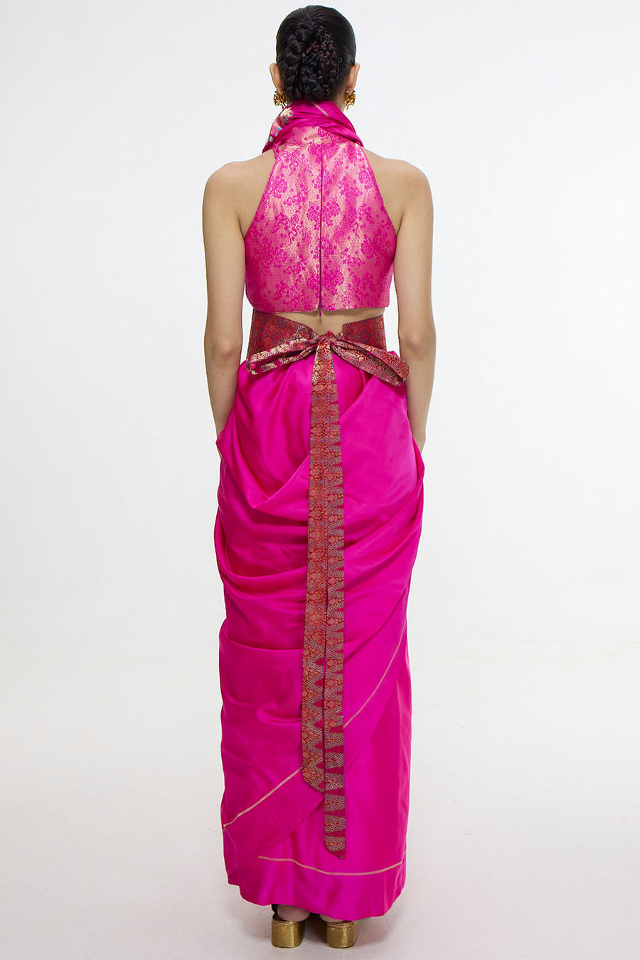 Handwoven Hot Pink Kadhwa Banarasi Saree